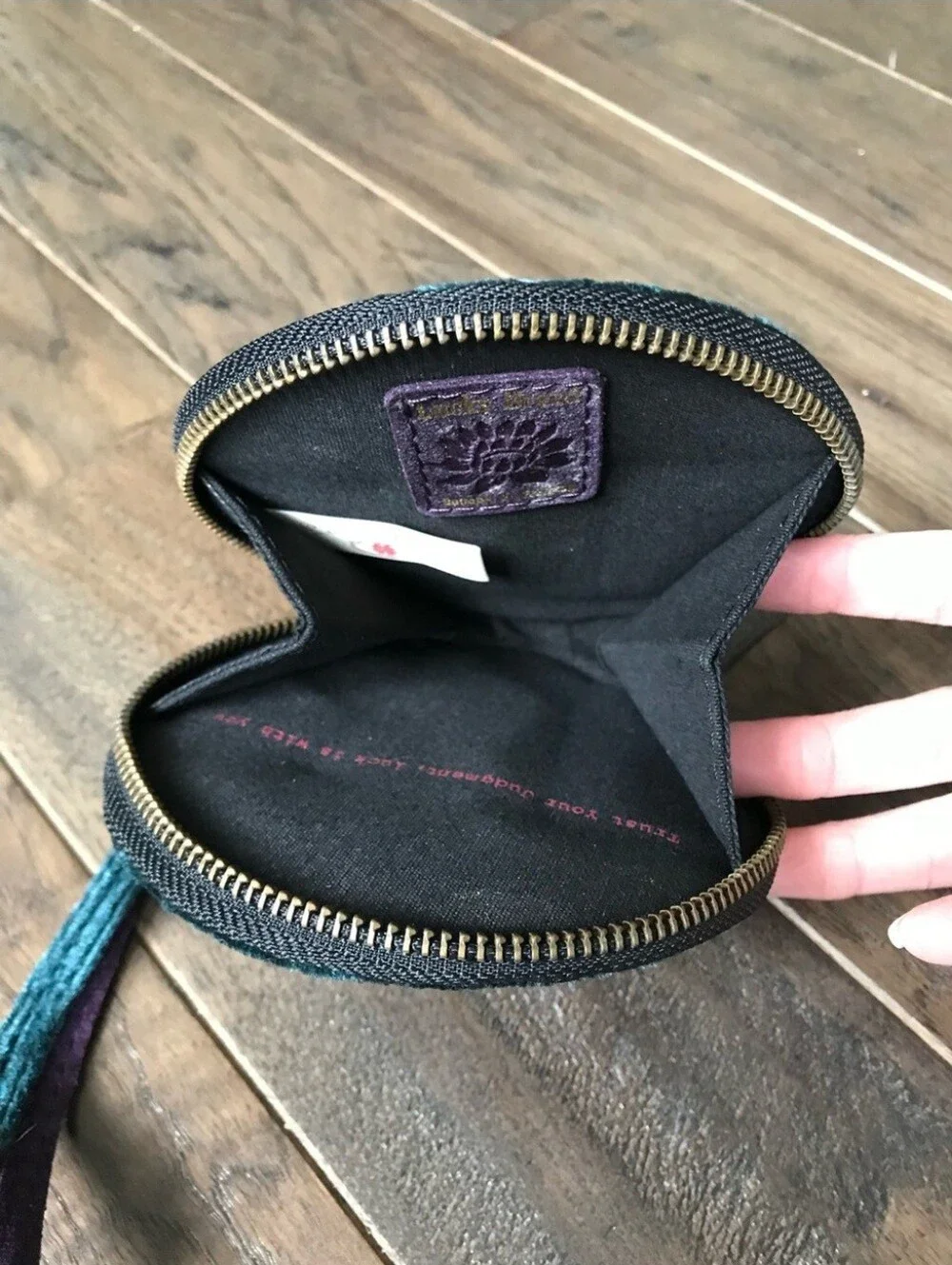 Velvet Round Coin Purse with Purple Peace Emblem - Teal
